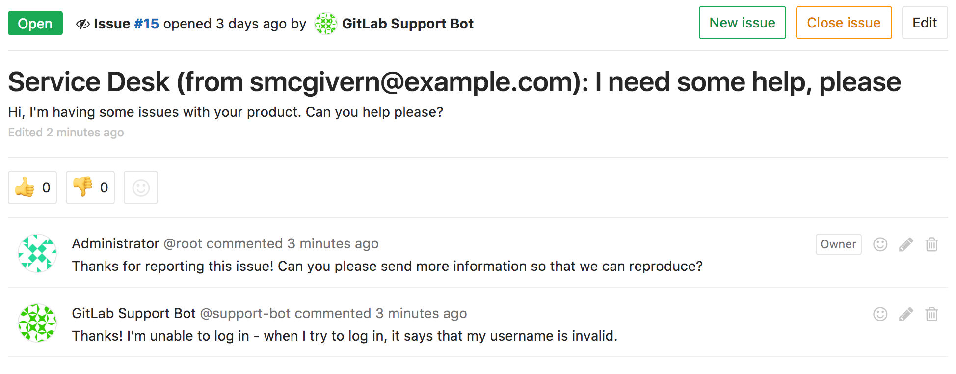 Service Desk issue thread